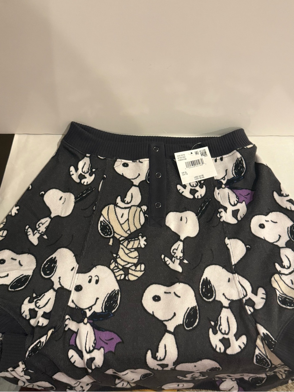 American Eagle Snoopy Halloween Dog PJ Shirt Grey Pluses Costume XL New With Tag